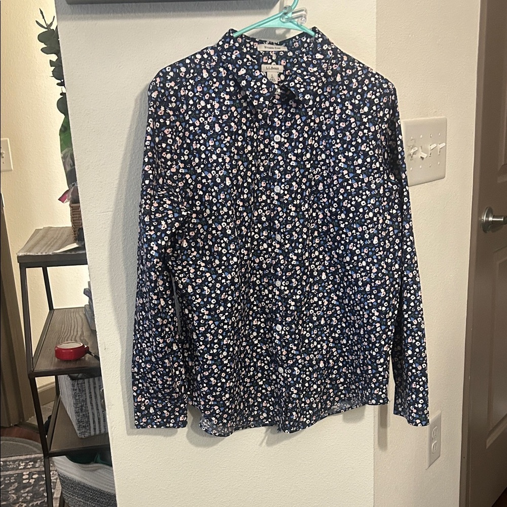 L.L. Bean Navy Floral Button Down Shirt